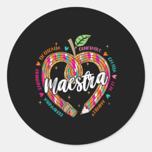 Sticker Rond Maestra Pencil Enseignant espagnol Bilingue 100 Jo