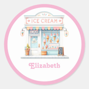 Sticker Rond Magasin de Glaces Pastel Personnalisé Prépa