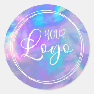 Sticker Rond Magenta Aqua Vivid Holographique Votre Logo Ici