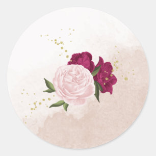 Sticker Rond magenta fleurs roses verdure mariage