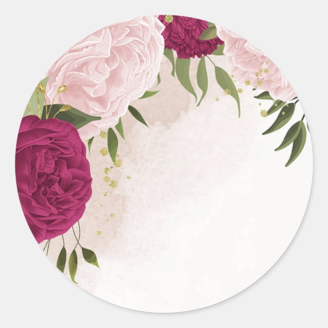 Sticker Rond magenta fleurs roses verdure mariage (Devant)