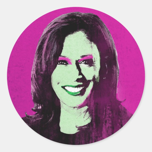 Sticker Rond Magenta Kamala Harris Pop Art (Devant)