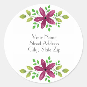 Sticker Rond Magenta Purple Aquarelle Florale Swag