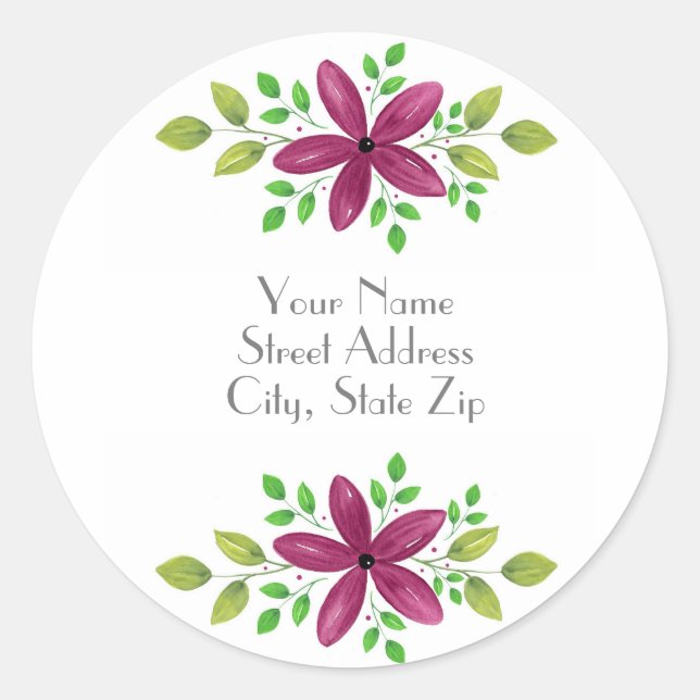 Sticker Rond Magenta Purple Aquarelle Florale Swag (Devant)