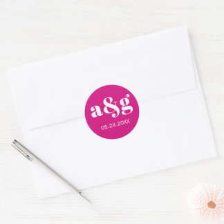 Sticker Rond Magenta rose élégant mariage monogramme