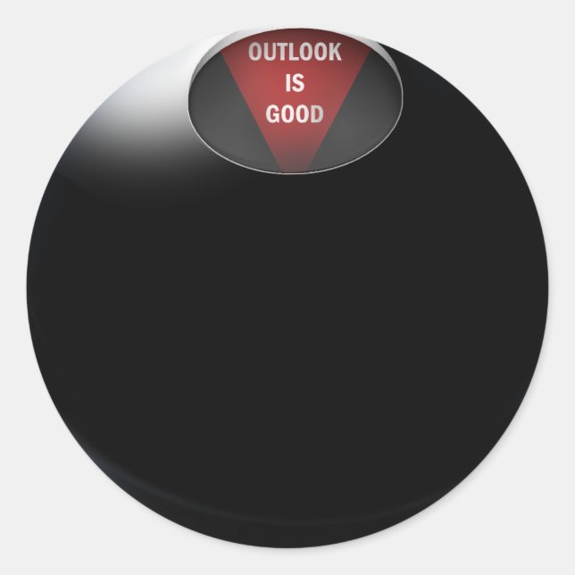 Sticker Rond Magic 8 Ball dit, "Outlook est bon" (Devant)