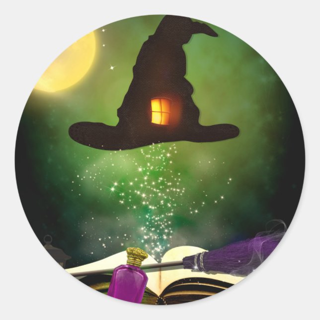 Sticker Rond Magic Casquette & Magic Spell Book Whimsical Fun P (Devant)