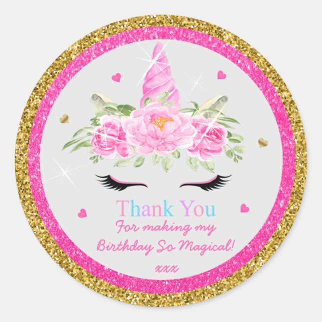Sticker Rond Magic Unicorn Anniversaire Merci Favor (Devant)