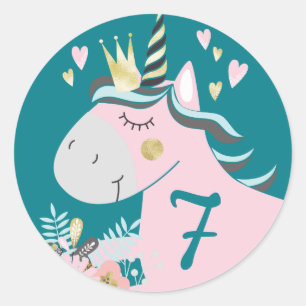 Sticker Rond Magical Unicorn Fille Anniversaire Fête Personnali