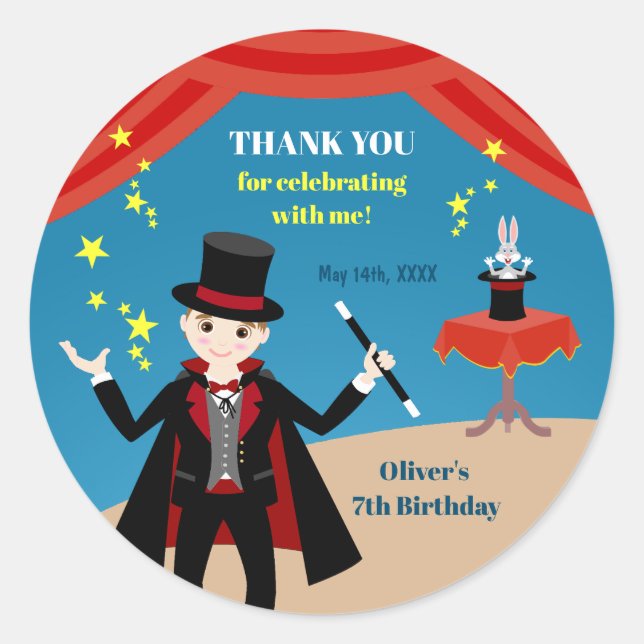 Sticker Rond Magicien Boy Show Fête d'anniversaire (Devant)