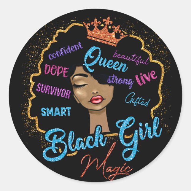 Sticker Rond Magie de la fille noire (Devant)
