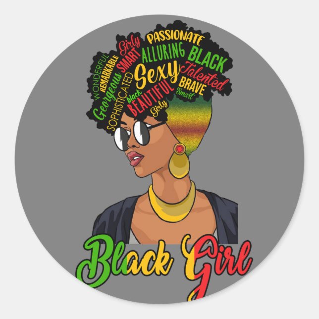 Sticker Rond Magie de la fille noire (Devant)