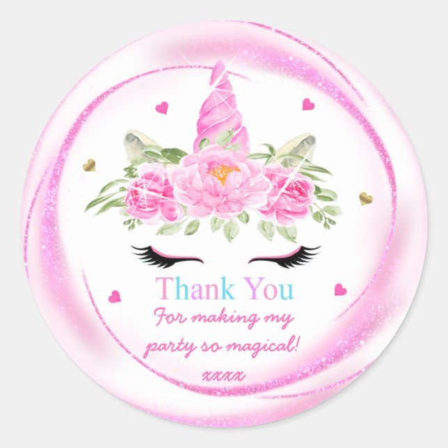 Sticker Rond Magie Unicorne Barty Merci Favor (Devant)