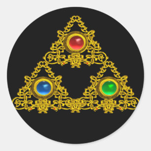 STICKER ROND MAGIQUE ELFIC TALISMAN /GOLD TRIANGLE AVEC GEMSTON