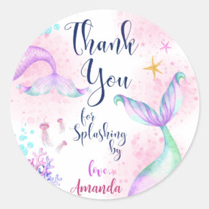 Sticker Rond Magique Sirène Anniversaire Merci Favor