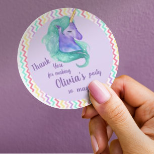 Sticker Rond Magique Unicorn Chevron Pastel Anniversaire de enf