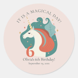 Sticker Rond Magique Unicorn fête d'anniversaire