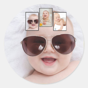 Sticker Rond Magnet Montage Photo Bébé