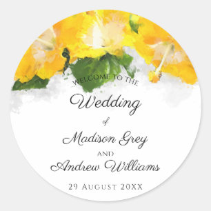 Sticker Rond Magnifique Art de Mariage Fleur d'Hibiscus Jaune