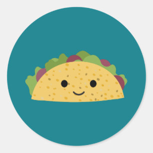 Sticker Rond Magnifique Caricature Kawaii Souriant Taco