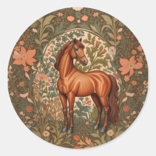 Sticker Rond Magnifique Cheval Brun Inspiré de William Morris