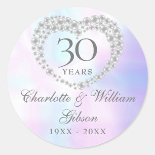 Sticker Rond Magnifique Cœur de Perle 30e Anniversaire