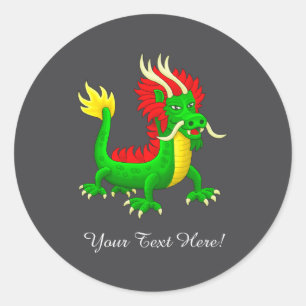 Sticker Rond Magnifique Dragon Chinois Dessiné à la Main