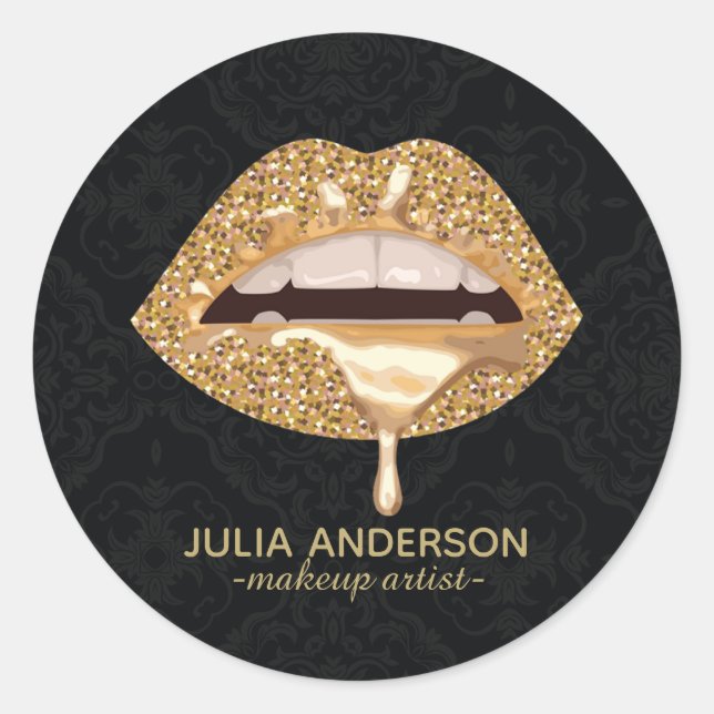 Sticker Rond Magnifique Floral Damask Gold Lips Artiste maquill (Devant)