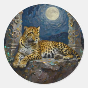 Sticker Rond Magnifique léopard sur une corniche de falaise