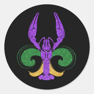 Sticker Rond Magnifique Mardi Gras Fleur Lis Crawfish Nouvelle-