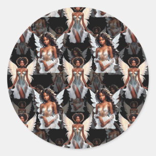 Sticker Rond Magnifique motif de design d'anges fille noire -So