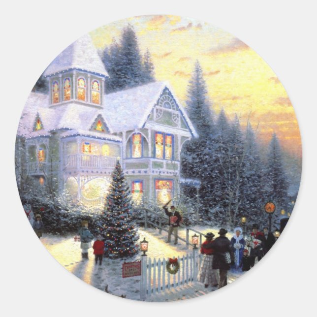 Sticker Rond Magnifique scène de Noël à l'ancienne (Devant)