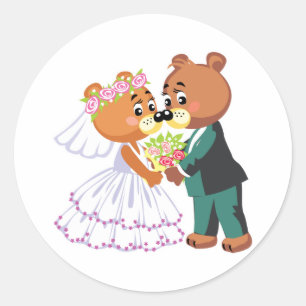 Sticker Rond magnifiques ours en peluche mariés thème mariage