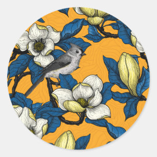 Sticker Rond Magnolia en floraison et oiseau de tireur 3