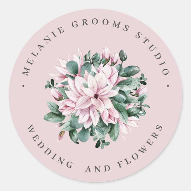 Sticker Rond Magnolia et fleurs d'eucalyptus rose (Devant)