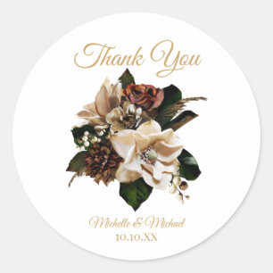 Sticker Rond Magnolia Gold et Black Floral Merci