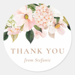 Sticker Rond Magnolia rose pâle et Merci d'Hydrangea