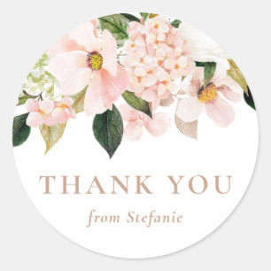 Sticker Rond Magnolia rose pâle et Merci d'Hydrangea