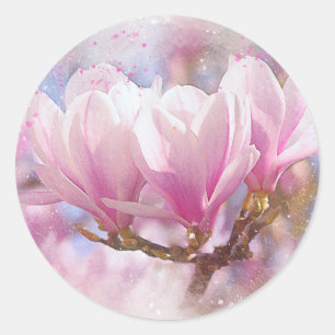 Sticker Rond Magnolia rose-pourpre en floraison - Fleur de prin