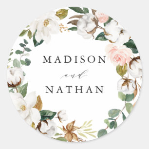 Sticker Rond Magnolias aquarelles   Mariage personnalisé