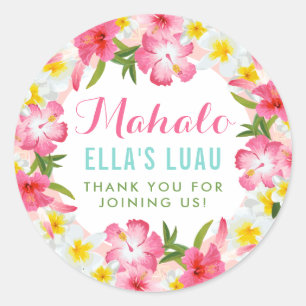 Sticker Rond Mahalo Couronne Florale Rose Tropicale Luau