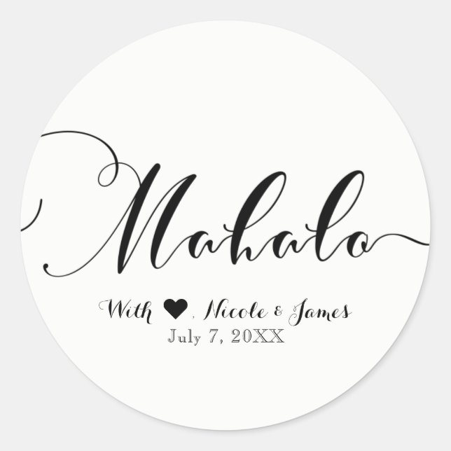 Sticker Rond MAHALO Merci noir Hawaiian Luau Blanc Favoriser (Devant)