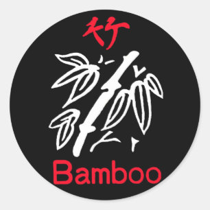 Sticker Rond Mahjong Bamboo costume, rouge et blanc sur noir