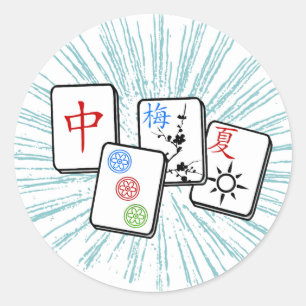 Sticker Rond Mahjong Tiles bleu