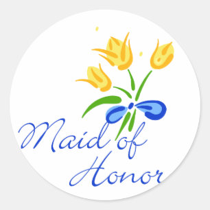 Sticker Rond Maid of Honor avec tulipes jaunes