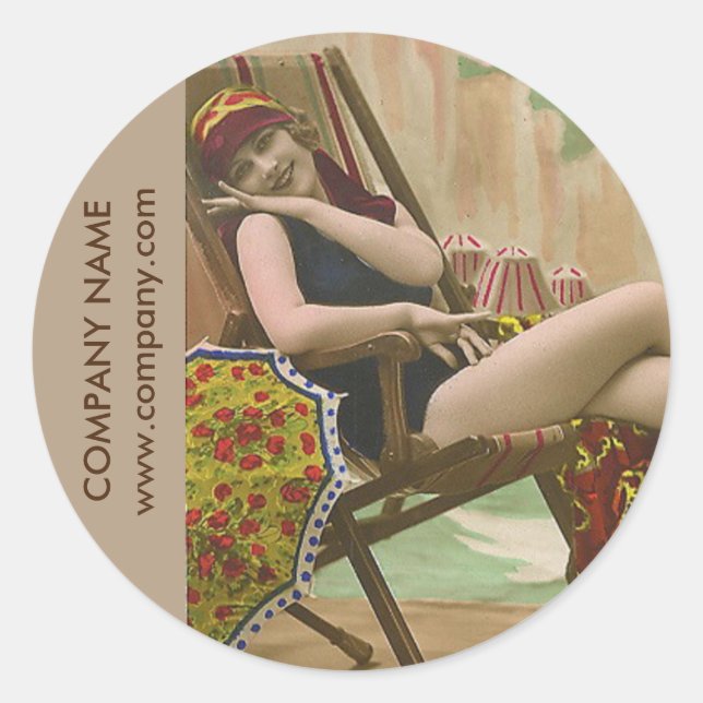 Sticker Rond maillot de bain rétro salon de beauté (Devant)