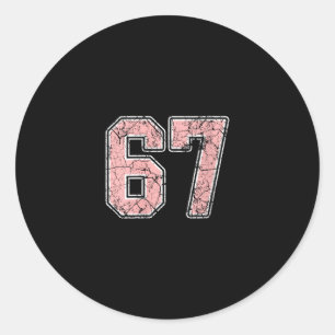 Sticker Rond Maillot de Joueuse Féminin Rose et Blanc Numéro 67