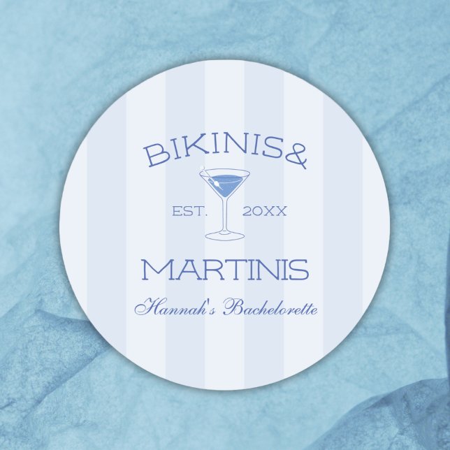 Sticker Rond Maillots de bain et martinis Fête de jeune fille a (Bikinis And Martinis Beach Bachelorette Party Classic Round Sticker)