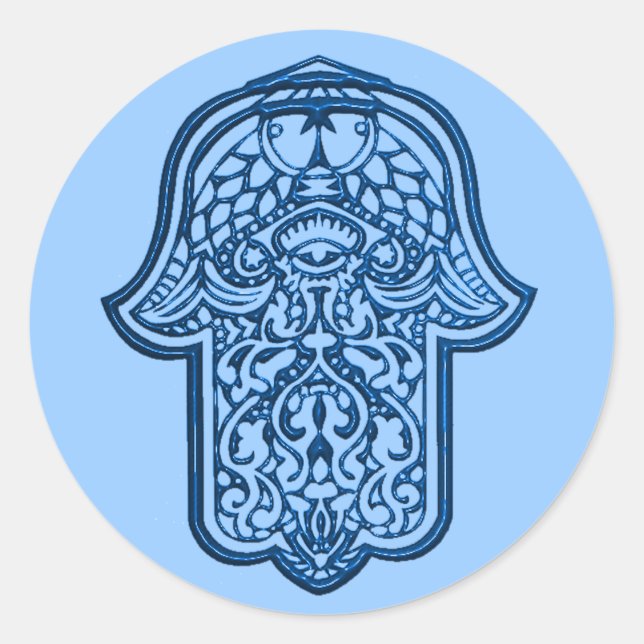 Sticker Rond Main de henné de Hamsa (bleu) (Devant)