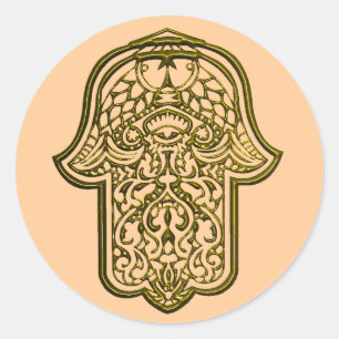 Sticker Rond Main de henné de Hamsa (d'or)